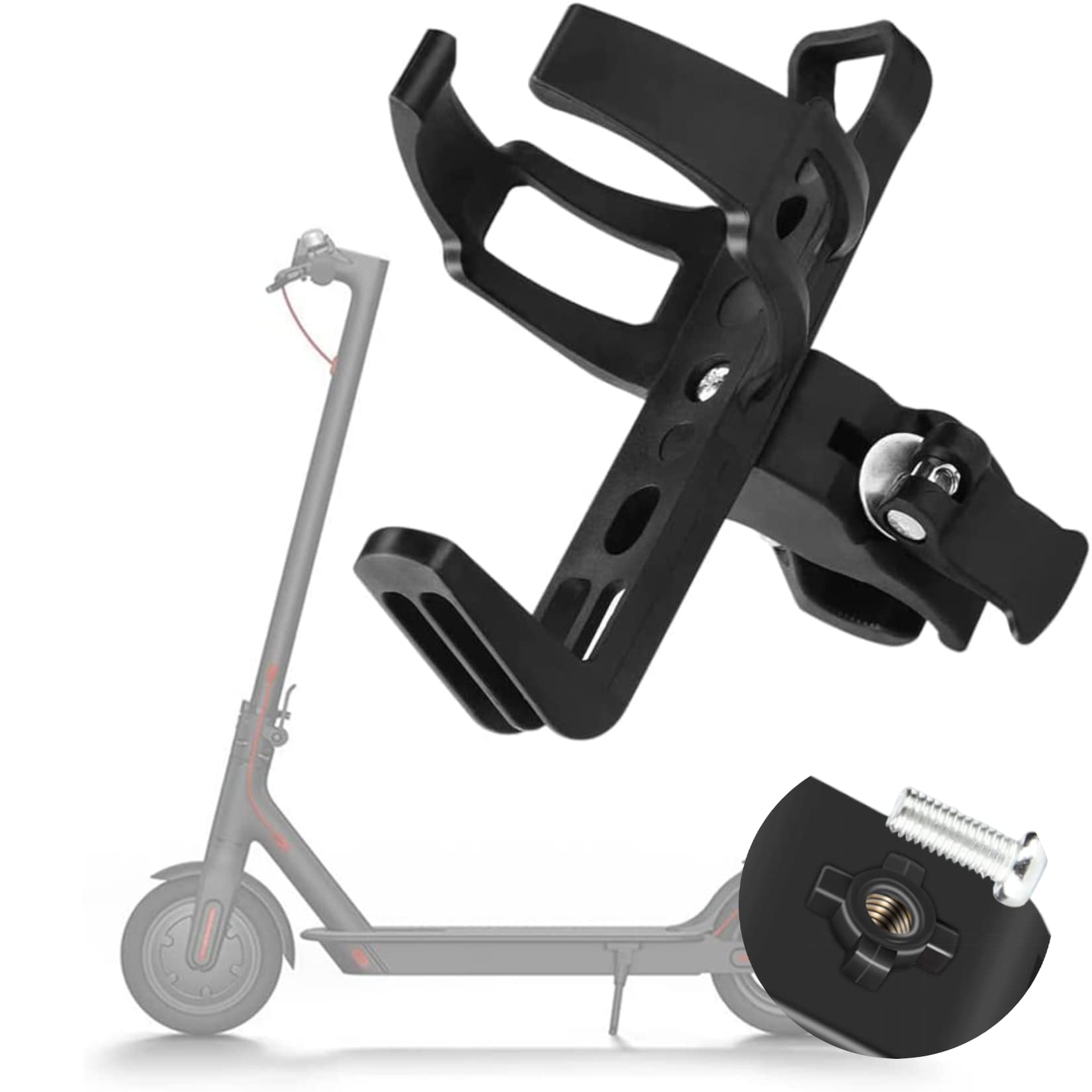 GLDYTIMES 360 Degrees Rotation Water Bottle Holder for Bike &Electric Scooter, Anti-Slip Fast Dismounting Accessories Cup Drink Holder (black)