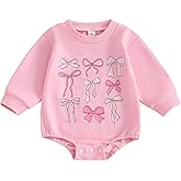 Chloefairy Newborn Baby Girl Bubble Romper Bow Print Onesie Long Sleeve Sweatshirt Romper Bodysuit Infant Fall Outfit