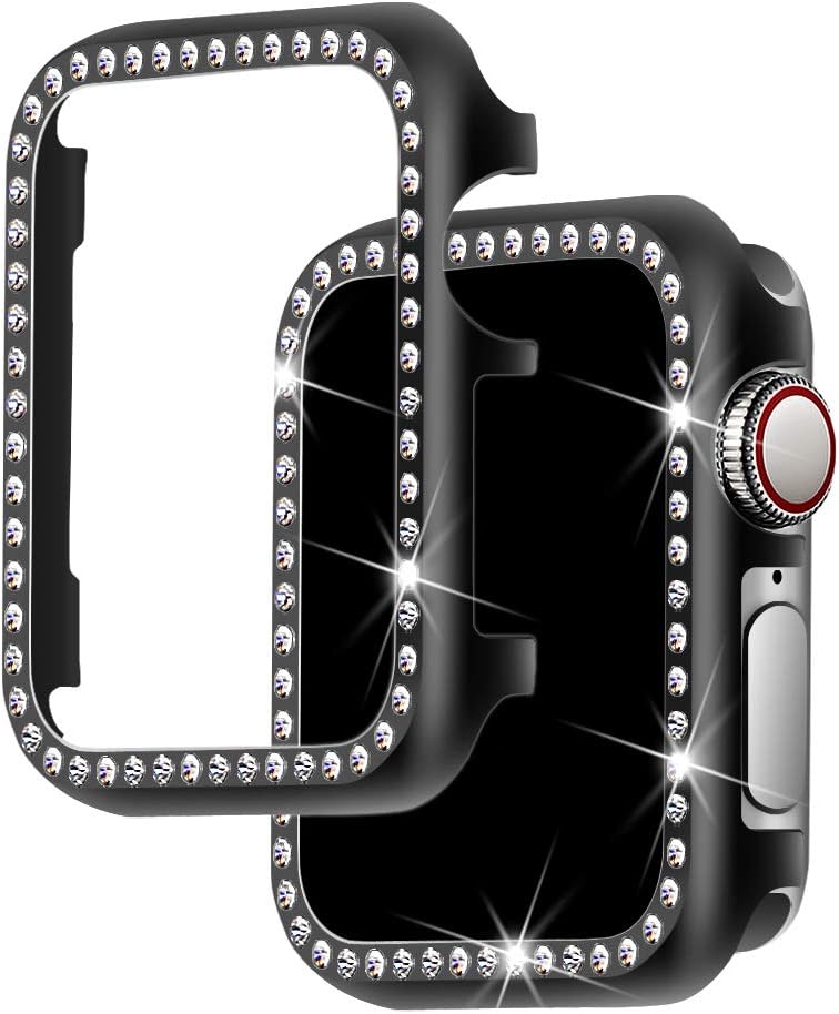 Falandi for Apple Watch Case 44mm, Series 6 Series SE / 5/4 Apple Watch Face Case with Bling Crystal Diamonds Plate iWatch Case Cover Protective Frame for Apple Watch (Black-Diamond, 44mm)