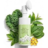 Gentle Foaming Facial Cleanser with Green Tea, Kale & Spinach, Hydrating Gel-to-Foam Face Wash for Dry & Sensitive Skin, Non-Stripping Daily Cleanser with Soft Brush, Morning Clean 3.38 Fl Oz