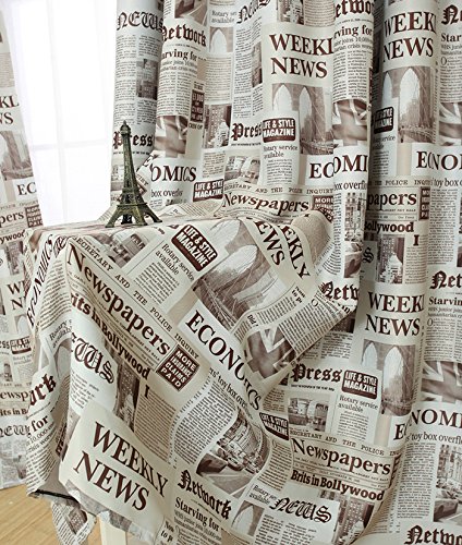 image for Promisen Newspapers Pattern Sheer Curtains,Window Curtain Drape Panel 