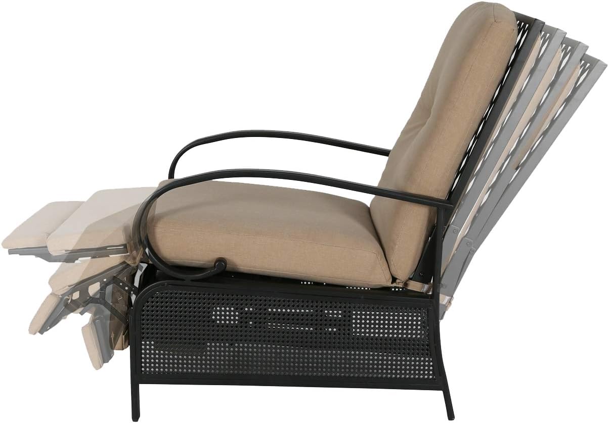 Ulax Furniture Patio Recliner Chair Automatic Adjustable Back Outdoor Lounge Chair with 100% Olefin Cushion (Beige): Kitchen & Dining