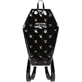 Rock Rebel Mina Bat Studded Coffin Backpack, Shiny Black Vinyl Bag | Gothic Vampire Backpack