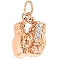 14k Rose Gold 3D Boxing Gloves Charm Pendant - High Polish Sports Jewelry