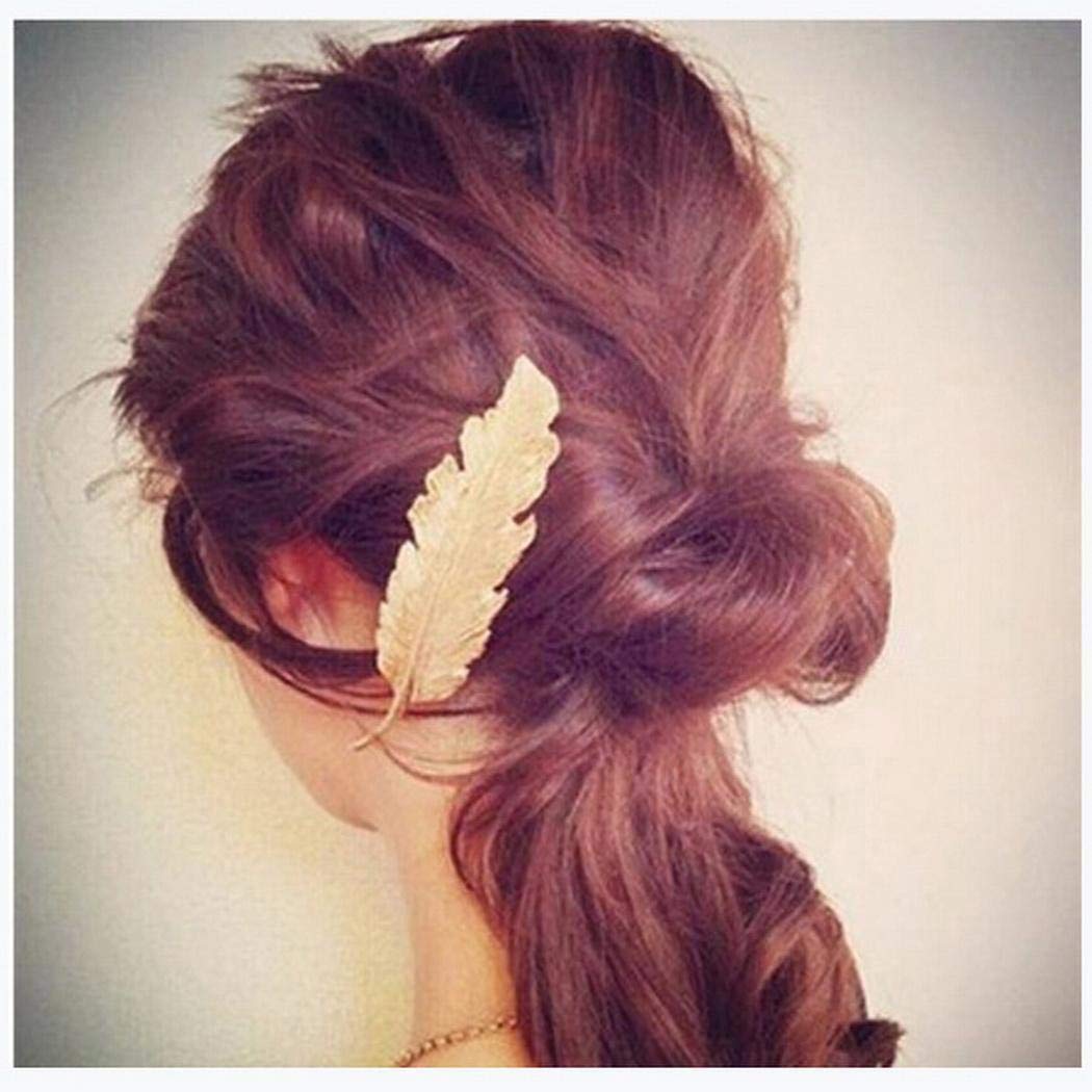 UpBeauty Leaf Feather Hair Pin Jewelry Women Hair Clip Hairpin Hair Accessories Headwear Gold