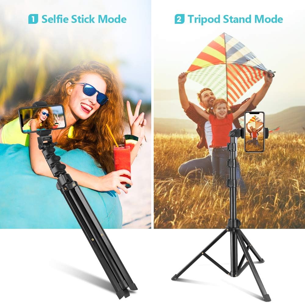 Selfie Stick & Phone Tripod, Sensyne 67" Extendable Travel Tripod Stand with Universal Phone/Pad Clip, Remote Shooting Compatible with iOS & Android Devices, Tripod for Video Shooting, Vlog: Camera & Photo