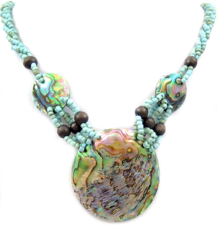 Swimmi Handmade Iridescent Paua Abalone Shell Beads Necklace: GA369