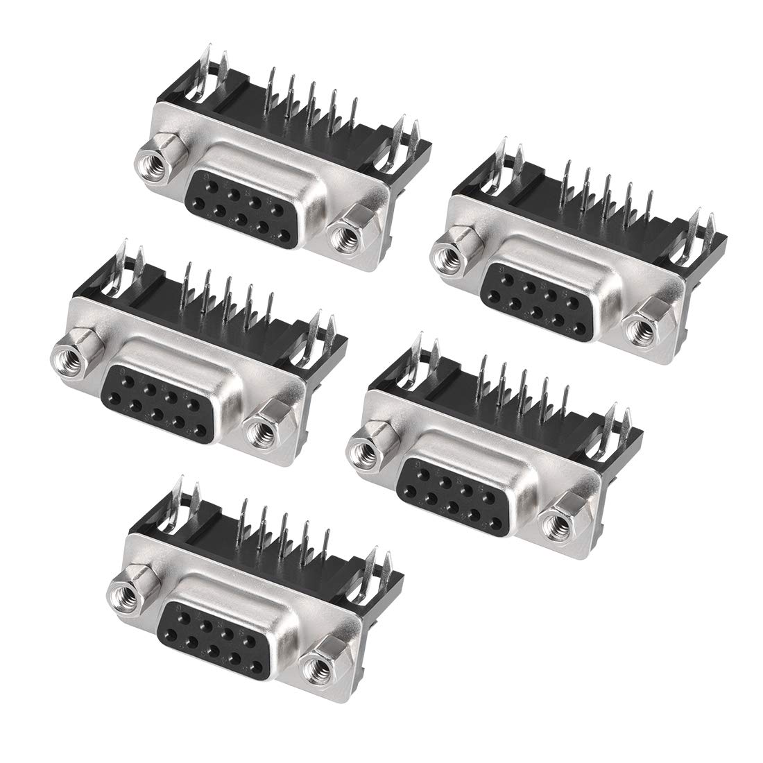 sourcing map D-sub Connector Female Socket 9-pin 2-row Right Angle Port Terminal Breakout Solder Type for Mechanical Equipment Black Pack of 5