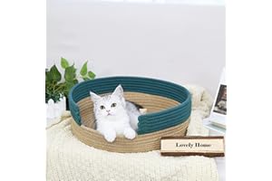 BSMstone Cat Bed Cotton Rope Cat Beds for Indoor Cats Washable Dog Bed for Small Dogs Cat Scratching Board Pet Mat for Sleeping Four Seasons Universal (Green&Jute)