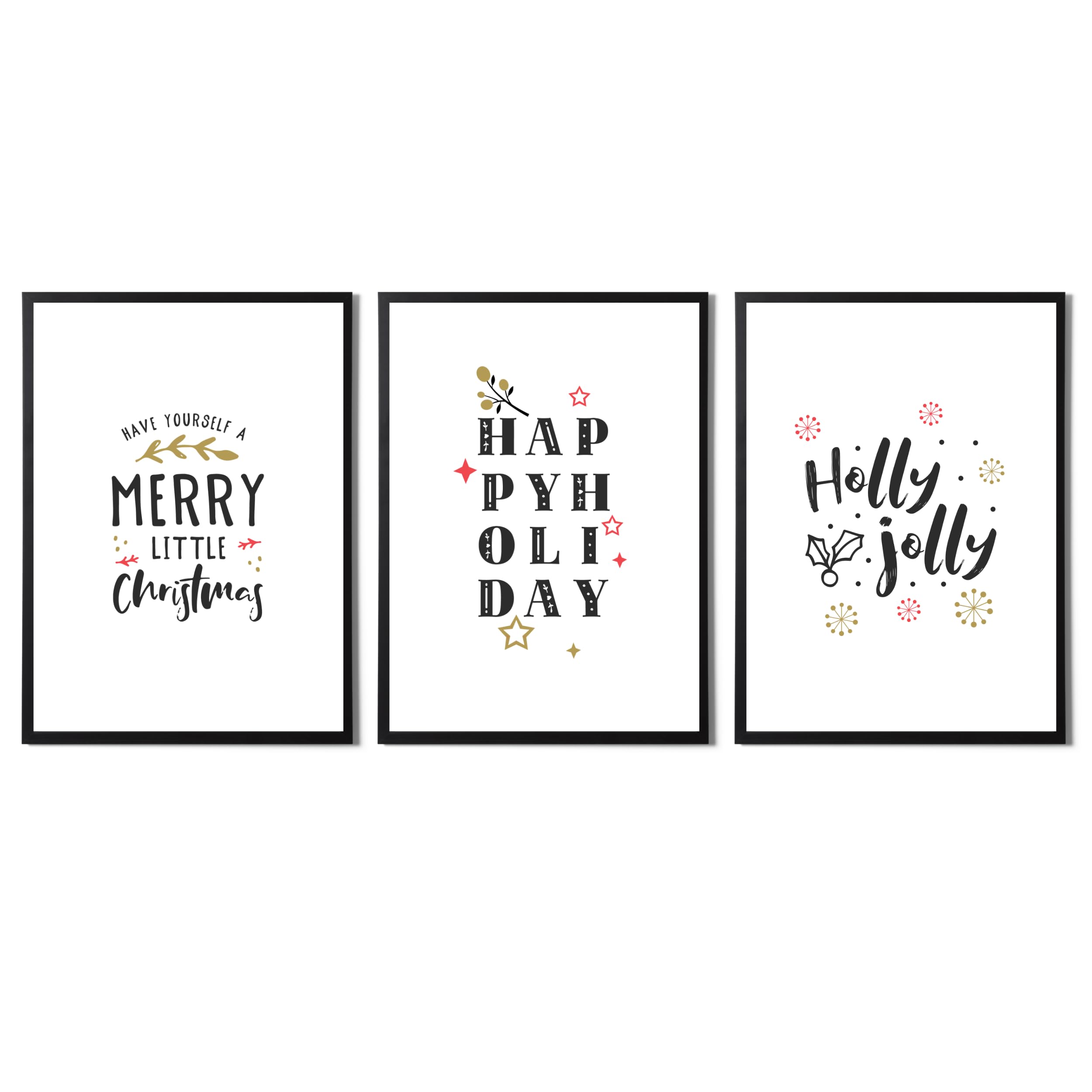 State Media Vision Christmas Prints Wall Art, Set of 3 Happy Holidays Home Decor Posters, A4 and A3 Size, Framed or Unframed Wallart (Happy Holidays Set, A3 Size) — image 1