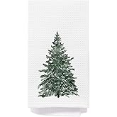 AQYIP Winter Pine Tree Christmas Kitchen Towels, Farmhouse Christmas Tree Hand Towels for Bathroom Decor, Rustic Winter Holiday Dish Tea Towel for Kitchen Decor, 16x24 Inch