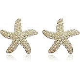 T-ztoss Gold Plated Starfish Stud Earrings for Women Starfish Shell Earrings Ocean-Themed Dangling Earrings Summer Beach Jewelry