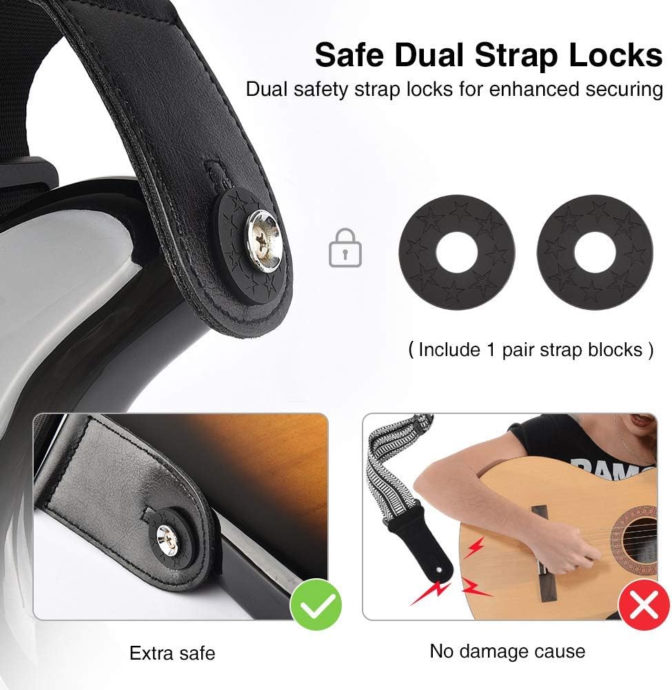 LEKATO Guitar Strap for Electric Guitars & Bass 3" Wide Padded Bass Guitar Straps Adjustable Strap Length from 45" to 55" Bass Guitar Strap with Pick Holder Strap Locks & Guitar Picks - Image 4