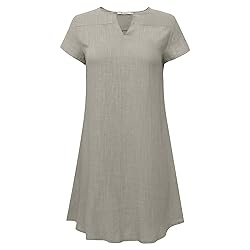Women's Summer Cotton Linen Dress Loose V-Neck
