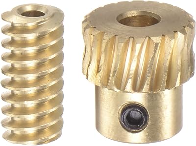 sourcing map Brass Worm Gear Set 0.5 Mod 20T 20:1 Reduction 3mm Hole Right