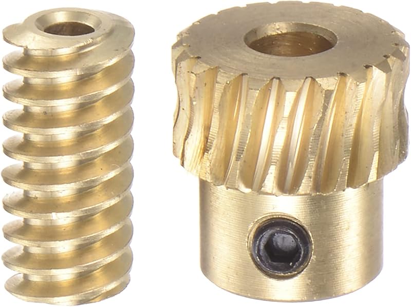 sourcing map Brass Worm Gear Set 0.5 Mod 20T 20:1 Reduction 3mm Hole Right