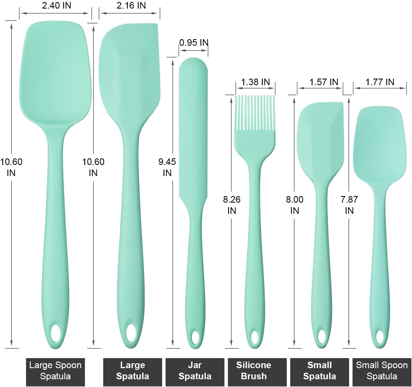Silicone Spatula Set, G.a HOMEFAVOR Heat-Resistant Spatula - One Piece Seamless Design, Non-Stick Silicone with Reinforced Stainless Steel Core (6 Piece Set, Mint Green): Kitchen & Dining