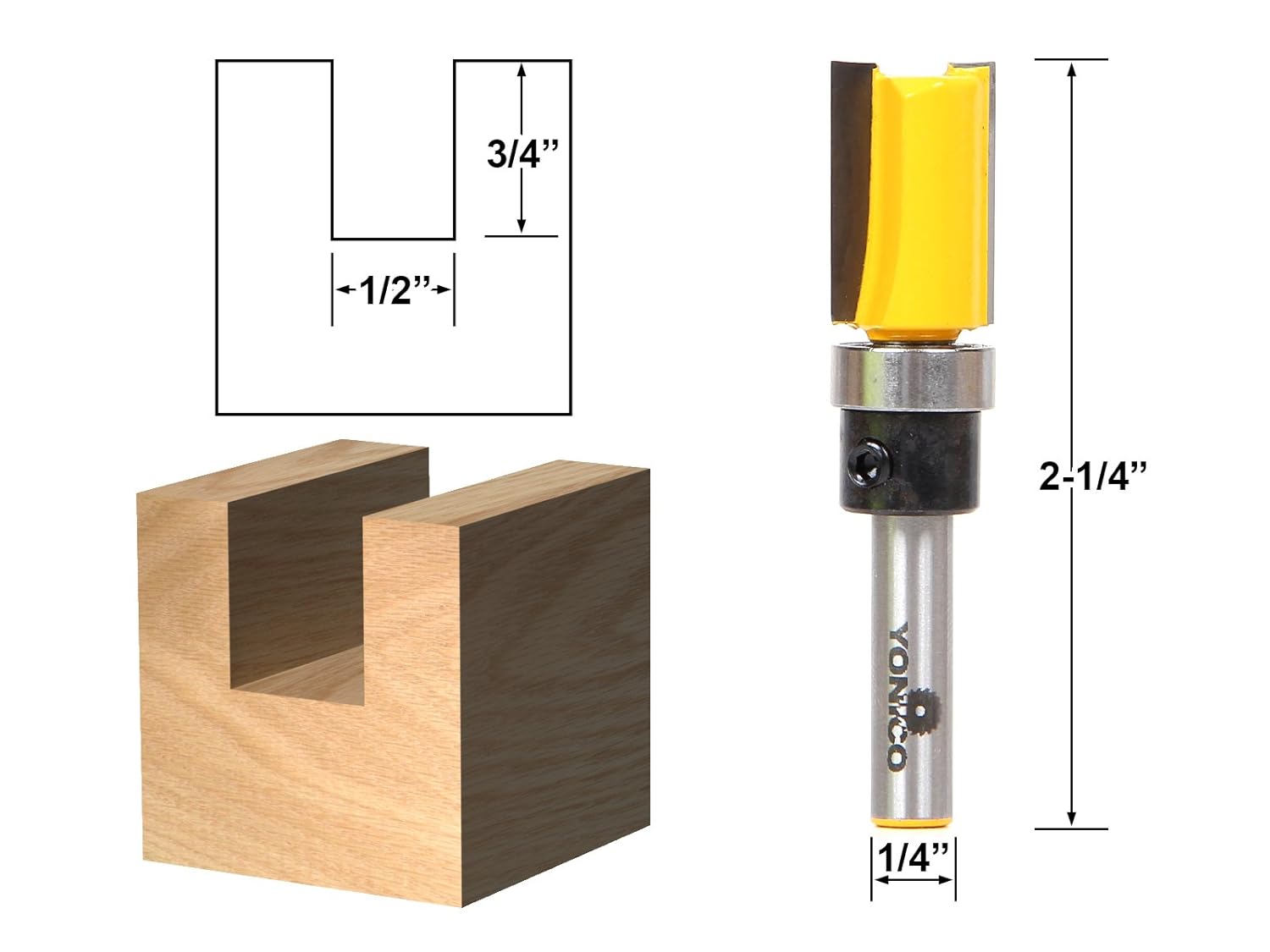 Yonico 14169q Hinge Mortising Router Bit with 1/2Inch W X 1/2Inch H 1/4Inch Shank