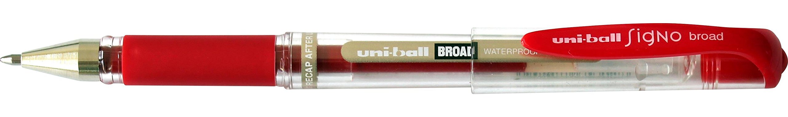 uni-ball Signo Broad UM153C Grip Gel Ink Rollerball Pens Wide Tip 1 mm Red Pack of 12