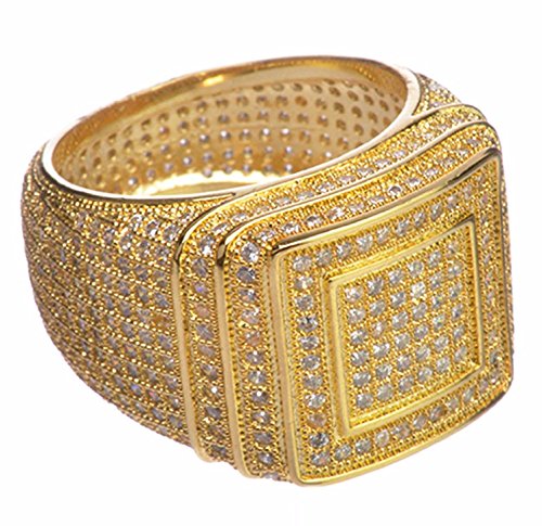 Hip Hop Iced Out Men Luxury Fashion Rock Golden All Around CZ Band Double Square Style Pinky Ring / G15642 (7)