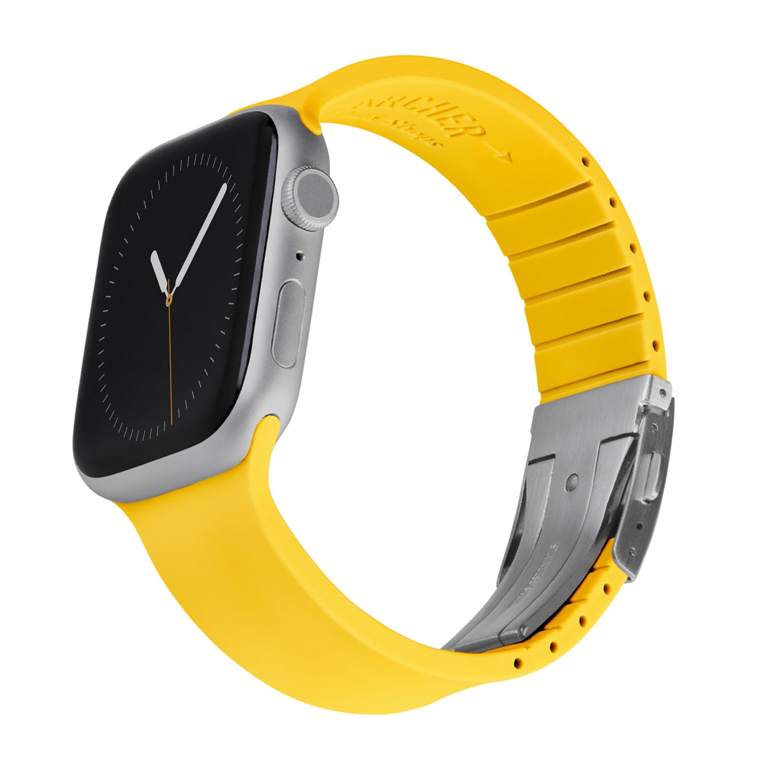 Archer Watch Straps - Custom Fit Silicone Straps for Apple Watch (Naples Yellow, Silver Clasp, 40/41/42mm)