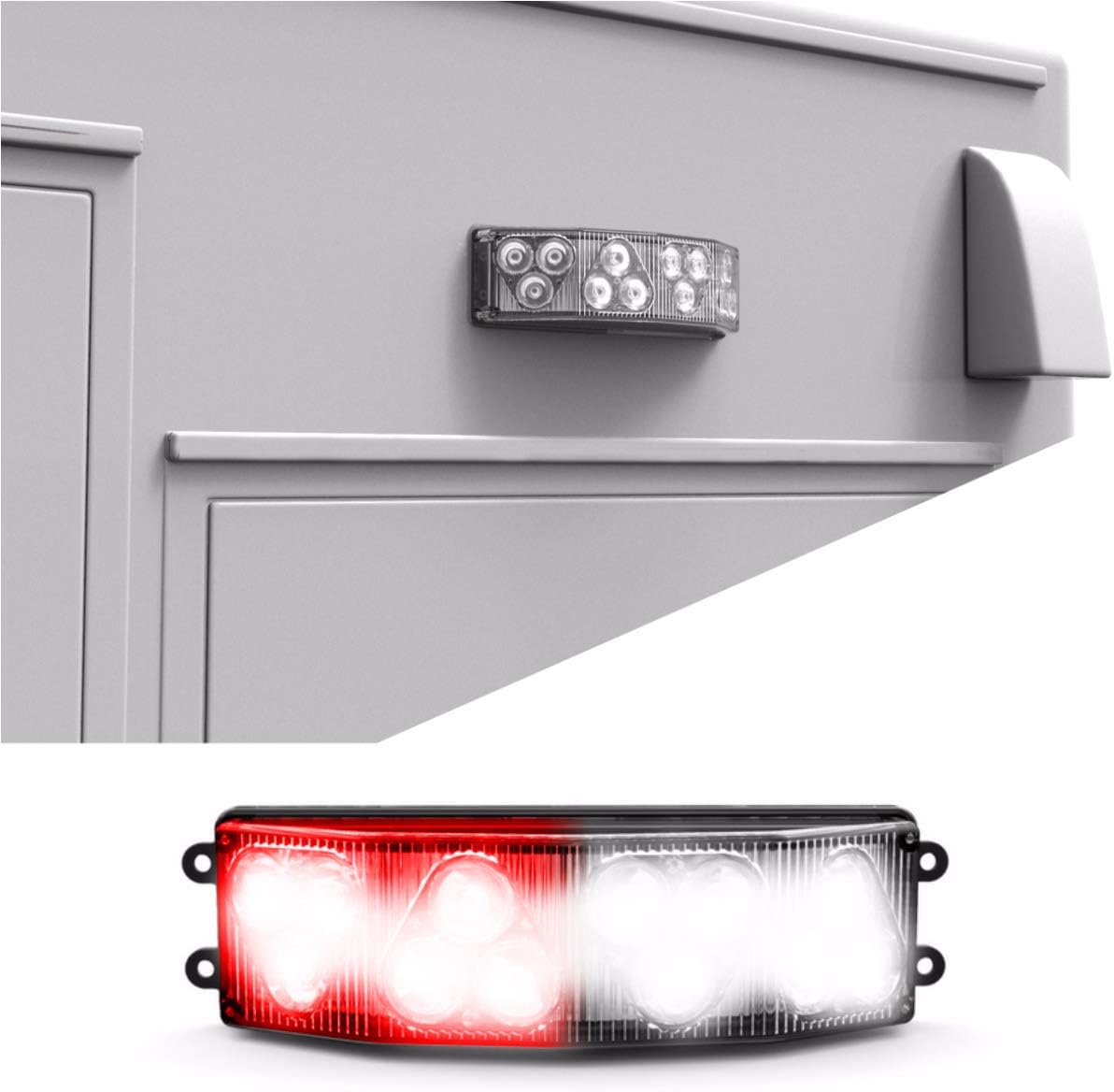 Half Octo 180 Degree LED Surface Mount Emergency Strobe Lights - Ambulance Warning Light for Fire Trucks - Red/Clear