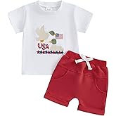 Doqcey Toddler Baby Boy 4th of July Outfit Embroidery Short Sleeve T-Shirt and Shorts Set Infant Independence Day Clothes