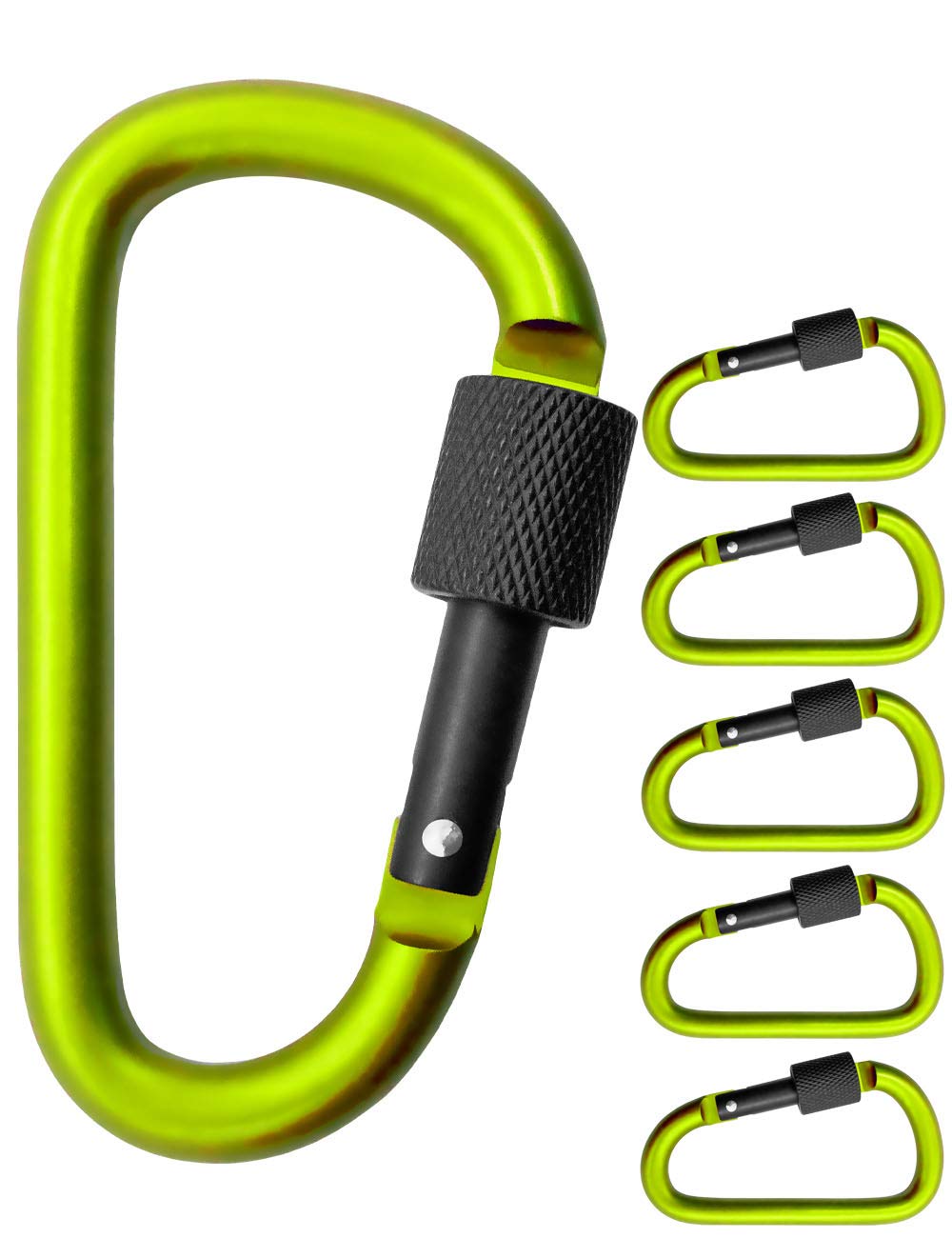 OUTDOOR SAXX Pack of 5 Large Screw Carabiners, Material Carabiners, 8 cm, Aluminium, Green/Black