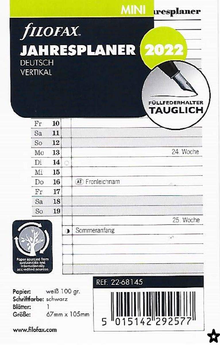 Filofax Mini Year Planner Vert.(D)2022