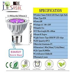 JSVSAL LED Blacklight Bulbs Dimmable,PAR16 E26