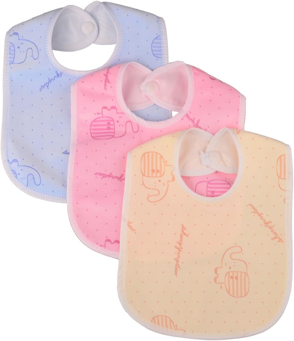 Zeltababy Waterproof Dribble Bib Snap Button Velevt Fabric Plastic Backed for 0-24 Months, 10 Packs (Color & Patterns Sent at Random)