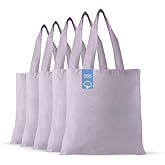 Simply Green Solutions Reusable Cotton Cloth Grocery Craft Bag, 15 x 16 Reusable Tote with Handle, Pack of 5, Lavender