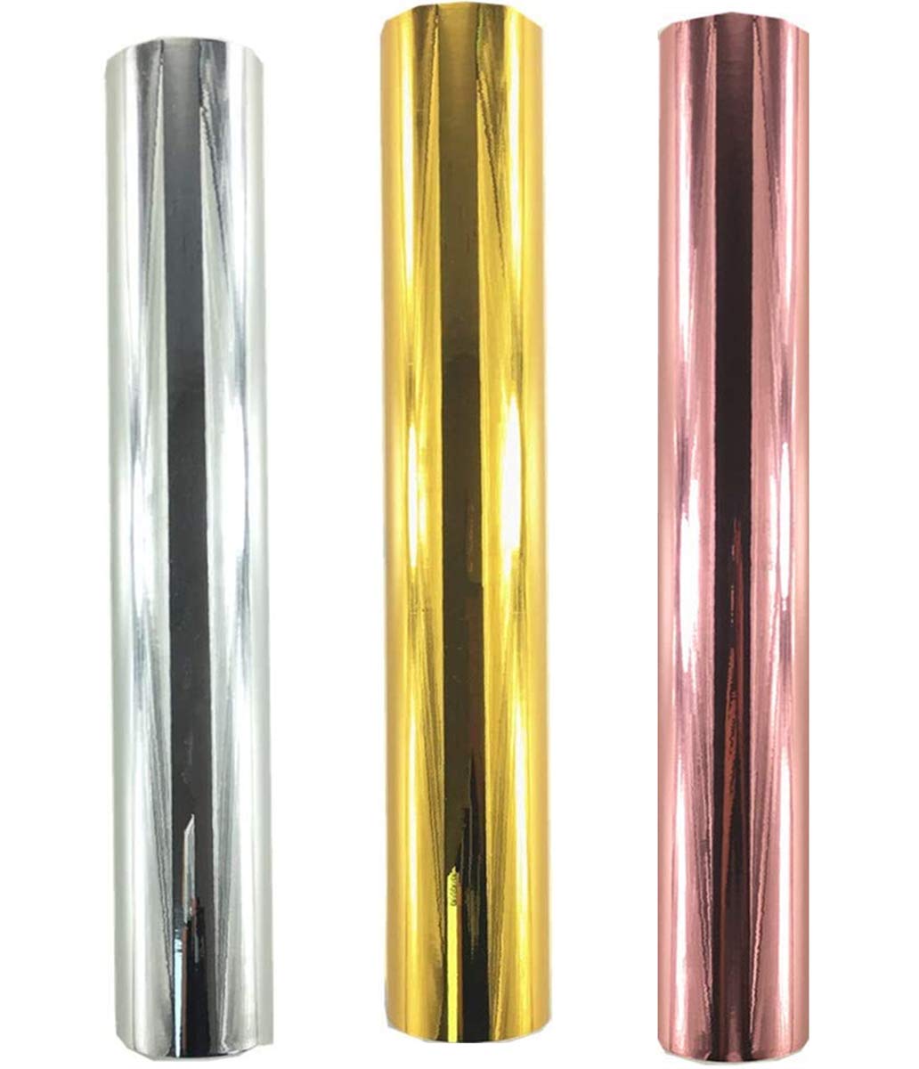 MESOAR Holographic Rose Gold Silver Chrome Vinyl Adhesive Permanent Sheet Gloss Metallic Craft Vinyl for Silhouette Tumblers Cameo Craft Cutter Vinyl,12inch by 12inch,3PCS (Gold+Silver+Rose Gold)