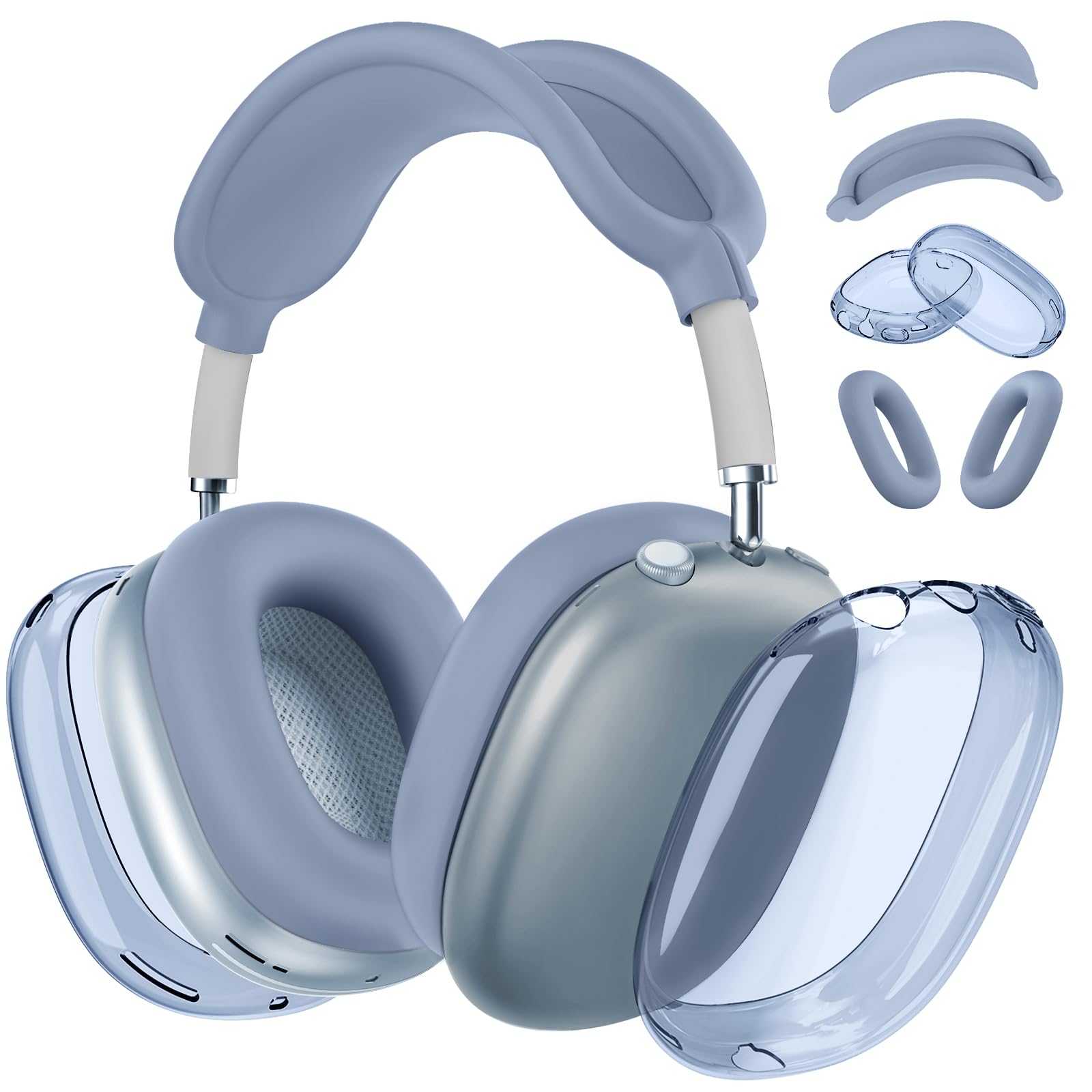 Photo 1 of [4 in 1] Silicone Case Cover for AirPods Max, Clear Soft TPU Ear Cups Cover/Ear Pad Case Covers/Headband Covers Transparent Accessories for Apple AirPods Max (2024/2020)(USB-C/Lightning), Lavender
