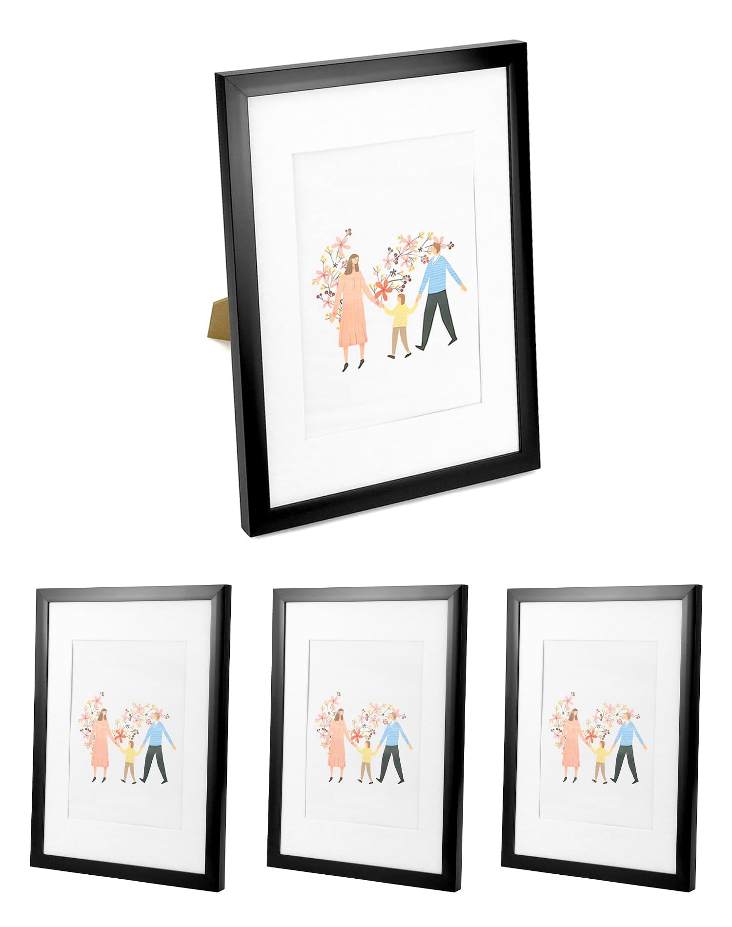 QWORK® Set of 4 Black A4 Picture Frame Shatter Resistant PVC Photo Frame for Table Top and Wall Display