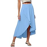 Heathyoga High Waist Wrap Skirt with Shorts Flowy Skirts for Women Trendy Summer Ruffle High Low Maxi Skirt with Slit
