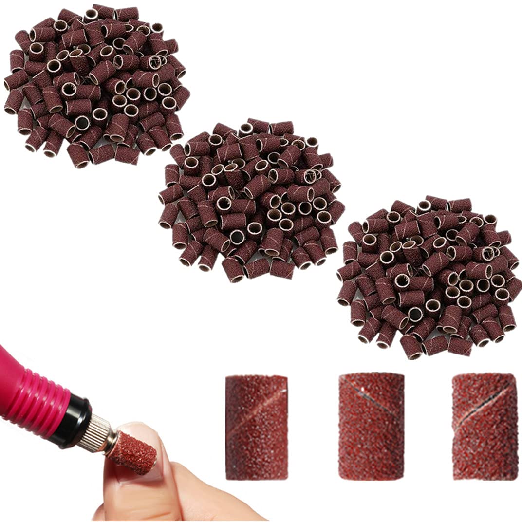 300 Pcs Sanding Bands 80 120 180 Grit Professional and Washable Nail Sanding Band Kit Nail Styling Tools for Electric Nail Files Drill Bits
