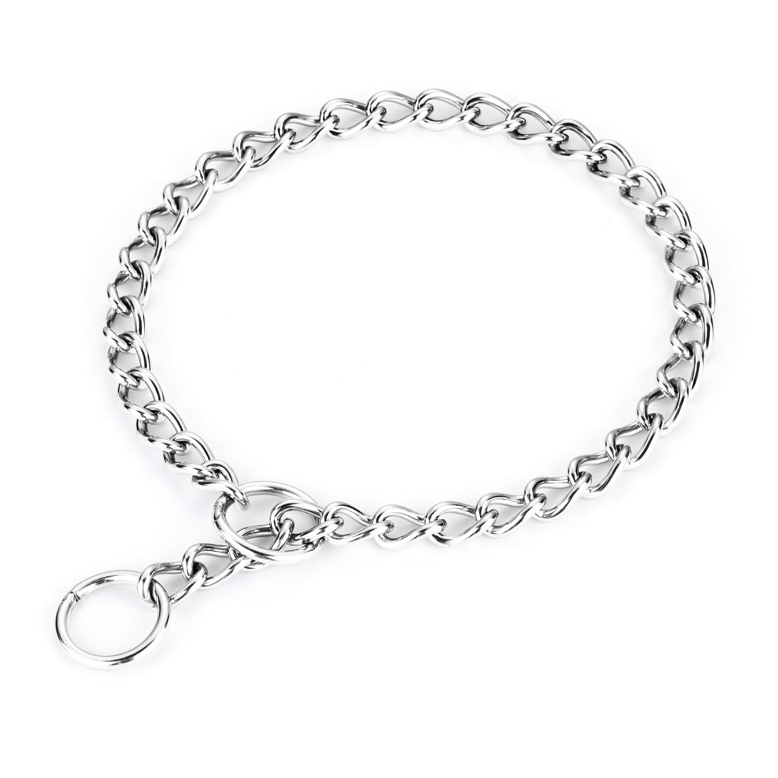 PETTOM Dog Chain Collar Stainless Steel Rust-Proof, Seamlessly Welded Hair-Friendly Design, Dog Choker Collar Silver for Training Walking (M- Diameter 55cm)