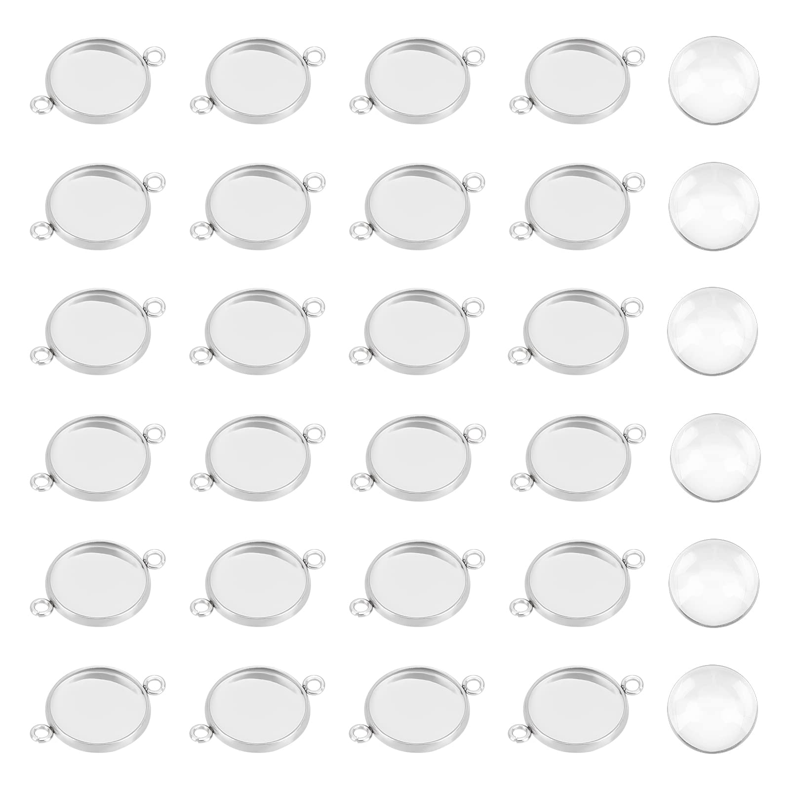 Photo 1 of PH PandaHall 100pcs 12mm Stainless Steel Round Connectors Charm Cabochon Trays Bezel Pendant Trays with Clear Glass Cabochons Connectors Links for Jewelry Making 19.5x14x2mm Hole 2mm