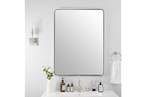 ANDY STAR 40”X30” Chrome Bathroom Mirror, Polished Chrome Bathroom Vanity Mirror, Rounded Rectangle Mirrors for Wall, SUS304 Anti-Rust Tube Metal Frame, Wall Mounted Horizontal/Vertical 1’’ Deep