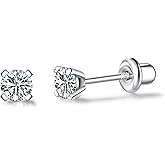 925 Sterling Silver Earrings Stud with Screwback Cubic Zirconia for Women Earring With Screw Backs CZ Hypoallergenic (CZ-White)