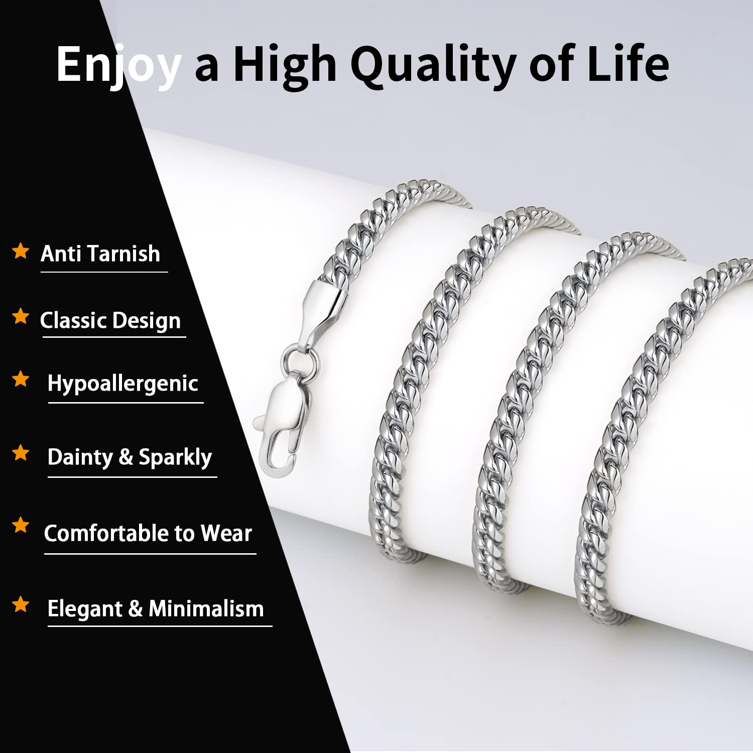 Momlovu Gold Chain Silver Chain for Men Boys, 4mm/6mm Non-Tarnish 18K Gold-Plated Cuban Link Chain, Cool Men's Necklace Chain 18/20/22/24/26 Inch, Durable Lobster Clasp