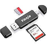 Vanja SD Card Reader, Micro SD to USB OTG Adapter Micro USB Portable Memory Card Reader for SD TF SDXC SDHC MMC RS-MMC Micro 