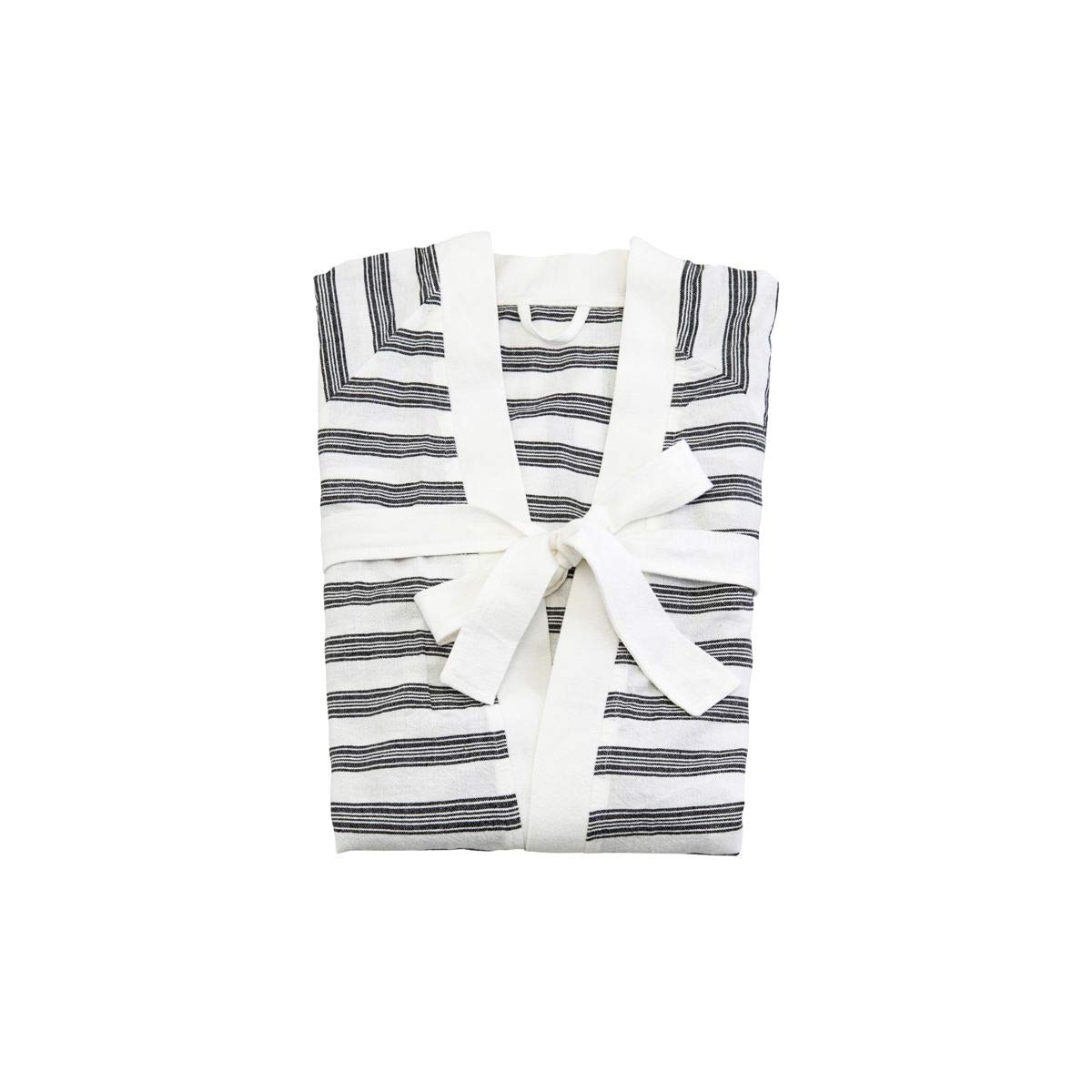 Meraki Hammam Bathrobe, Large/XL, White/Black Stripe