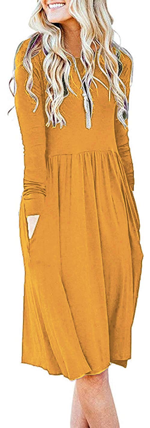 Women's S-3XL Ultra Soft Modal Empire Waist Pleated Swing Dress W/Pockets