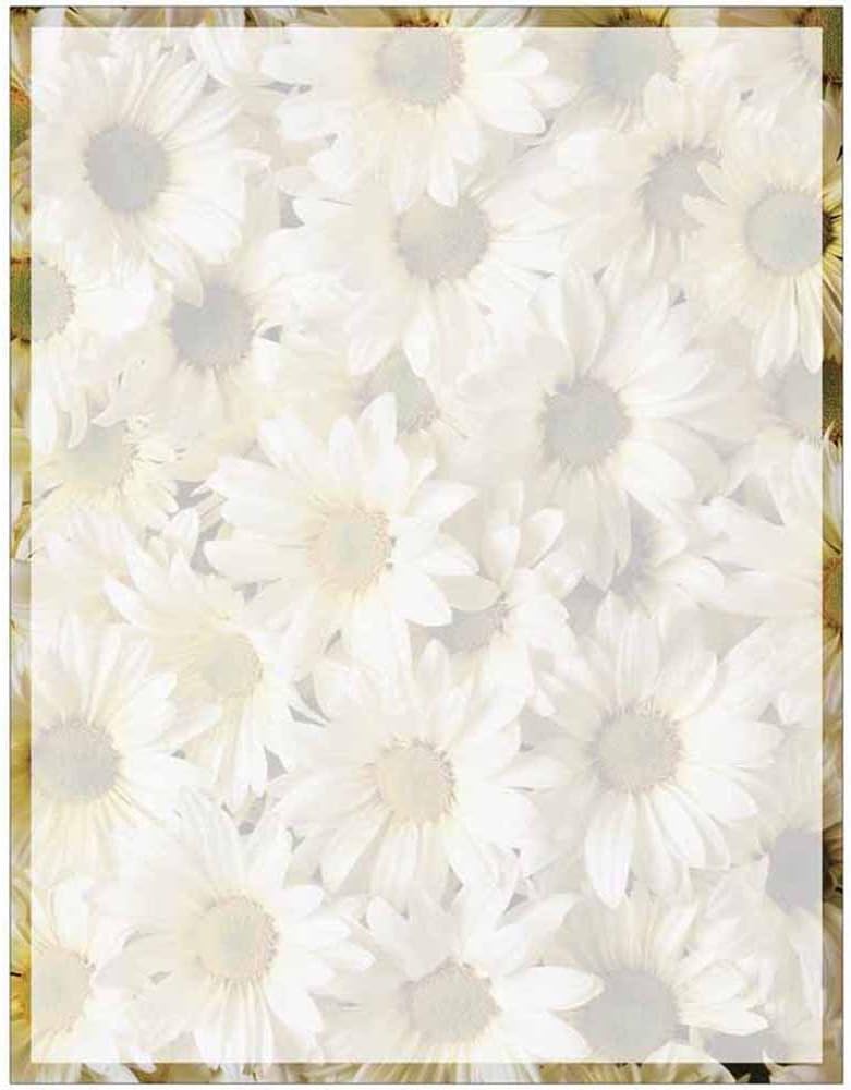 Full Daisies Print with Border Stationery Letter Paper - Floral Flower Theme Design - Gift - Business - Office - Party - School Supplies