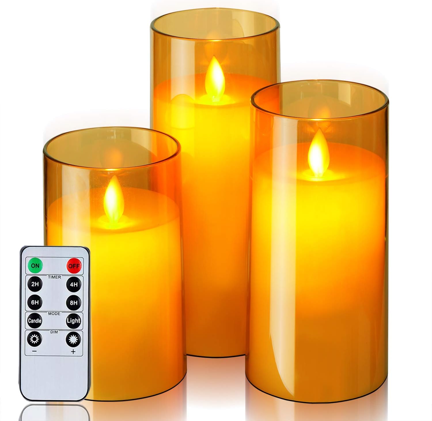 Homemory Gold Flickering Flameless Candles, Battery Operated Acrylic LED Pillar Candles with Remote Control and Timer, Set of 3: Home Improvement