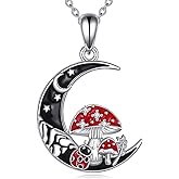 Diamond Red Cardinal/Black Cat/Mushroom/Bee Necklace for Women, 925 Sterling Silver Cute Animal Pendant Necklaces Jewelry Gifts for Wife Mom Nana Her Christmas