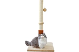 MeowHomm 32" Cat Scratching Post with Self Groomer Cat Brush, Sisal Rope Tall Cat Scratching Post with Soft Hanging Ball for Indoor Cats, Cat Claw Scratcher Covered with Soft Smooth Plush