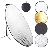 43 Inch/110 Centimeter Light Reflector 5-in-1 Collapsible Photography Reflectors kit with Metal Clamp and Light Stand for Studio Lighting Outdoor Shooting (Silver/Gold/White/Black/Translucent)